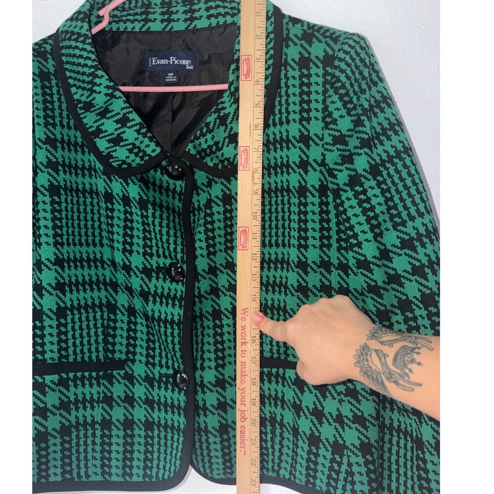 Vintage 90s Evan-Picone Green Black Houndstooth Blazer Jacket Button Up Size 14P - Picture 8 of 10